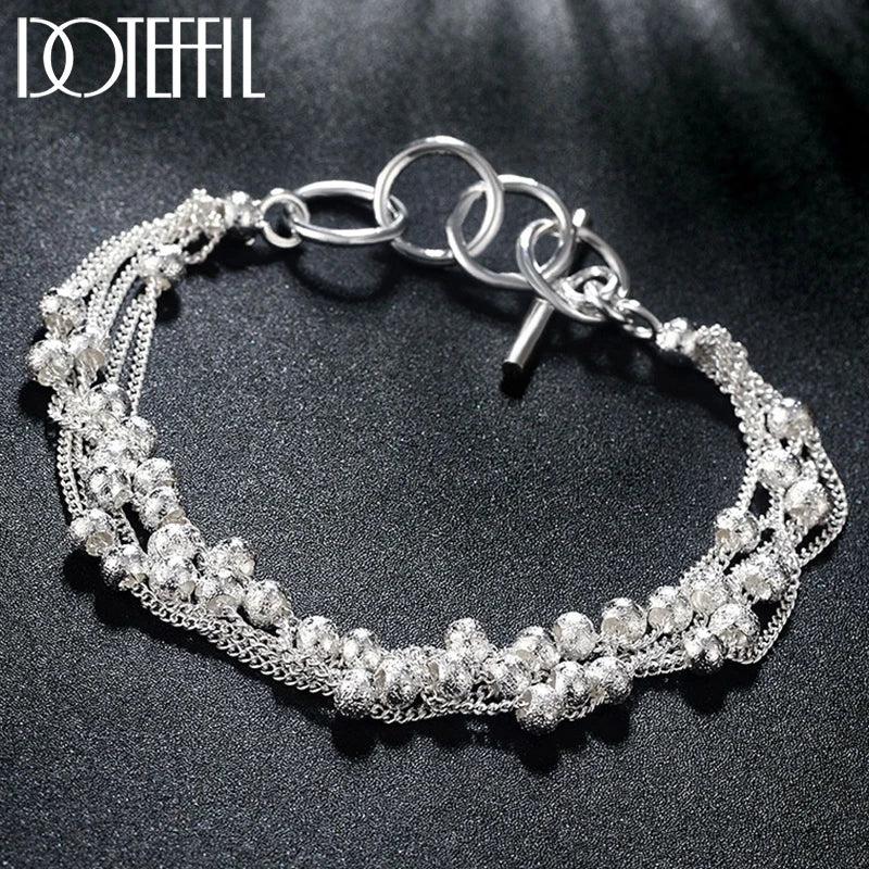 925 Silver Frosted Grape Bead Ball Bracelet Wedding Jewelry