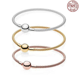 925 Silver Couple Bracelet Woven Buckle Charm Beads DIY Jewelry