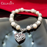 Cellacity Hollow heart Bracelet Silver 925 Jewelry Natural Freshwater Pearl