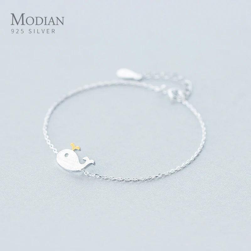 925 Sterling Silver Girls Charm Chain Bracelet Baleine Fish Jewelry