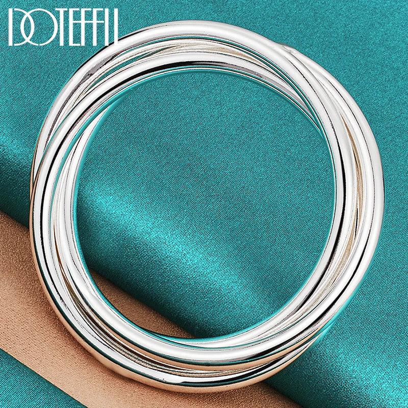 925 Silver 3-Line Smooth Bangle Bracelet Wedding Engagement Party