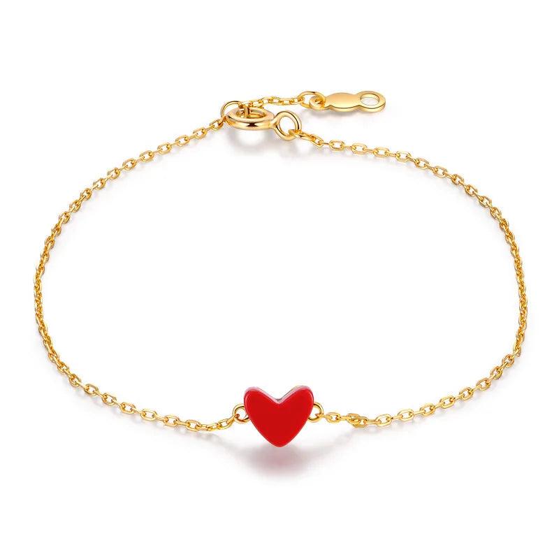 925 Silver Red Heart O Chain Bracelet Bangle Romantic Charm for Women
