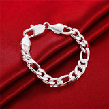 925 Silver 10mm Sideways Chain Bracelet For Men Women Wedding Party Jewelry