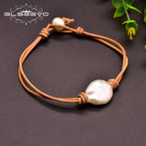Geometric Real Baroque Pearl Leather Bracelet For Women GB0161