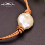 Geometric Real Baroque Pearl Leather Bracelet For Women GB0161