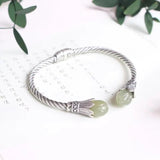 Natural Hetian Jade Gray Jade Magnolia Bracelet Women's Sterling Silver