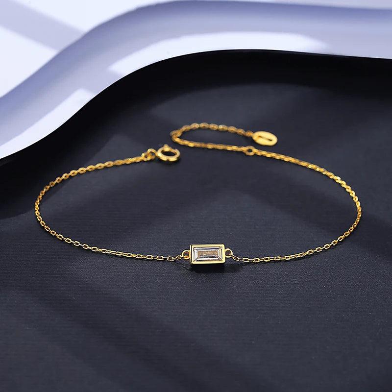 925 Silver Square Zircon Lady Bracelet Thin Chain CZ High Woman Bangle