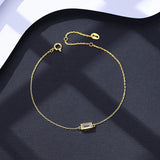 925 Silver Square Zircon Lady Bracelet Thin Chain CZ High Woman Bangle