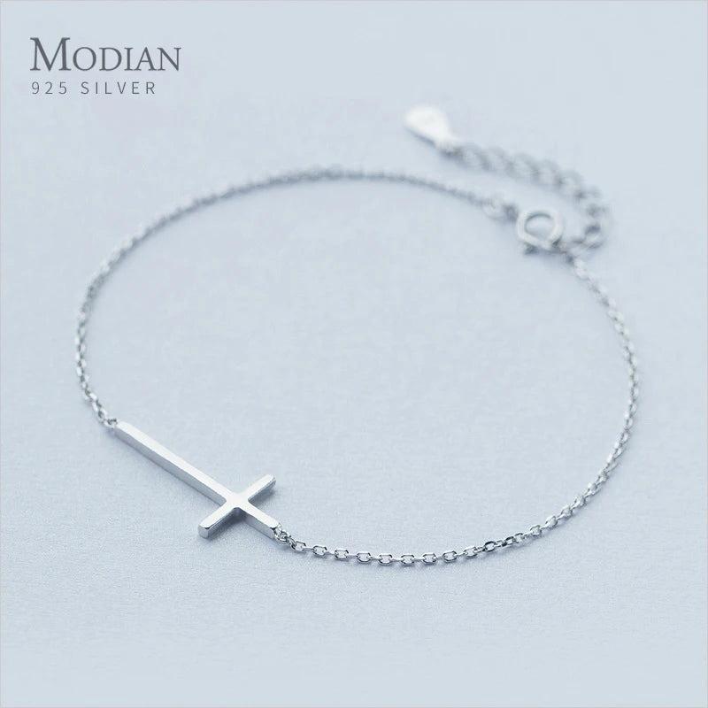 925 Silver Cross Chain Link Women Bracelet Valentine Gift
