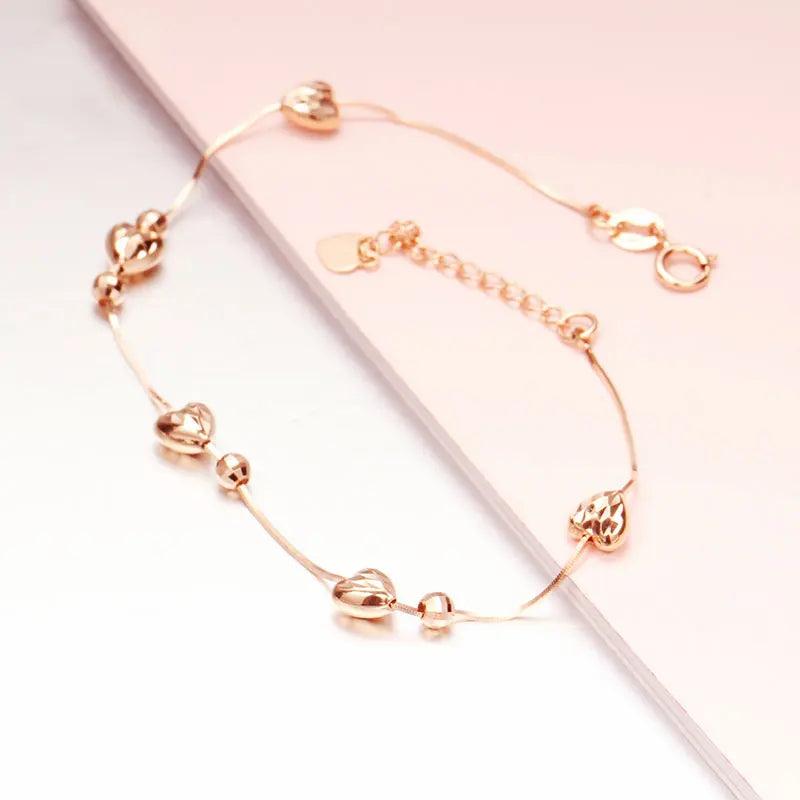 Purple Soft Chain Heart Bracelet 14K Rose Plated Romantic Gift