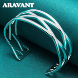 925 Silver Big Cuff Bracelet Bangle Women Jewelry