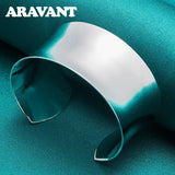 925 Silver Big Cuff Bracelet Bangle Women Jewelry
