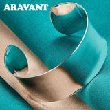 925 Silver Big Cuff Bracelet Bangle Women Jewelry