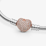 925 Silver Charm Bracelet Sparkling Heart Snake Chain Style S925 Women Jewelry