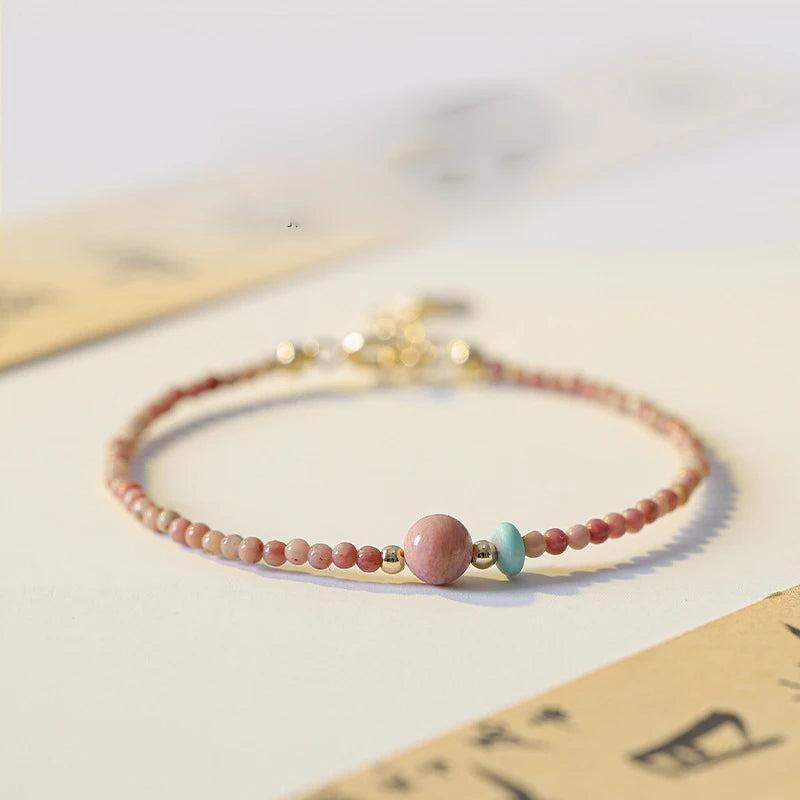 2mm Rose Stone Bead Bracelets 14k Filled Lucky Jewelry