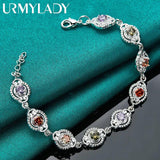925 Silver Charm Zircon Chain Bracelet Purple Orange Red Green for Women