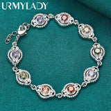 925 Silver Charm Zircon Chain Bracelet Purple Orange Red Green for Women
