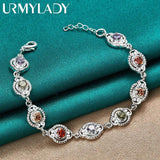 925 Silver Charm Zircon Chain Bracelet Purple Orange Red Green for Women