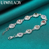 925 Silver Charm Zircon Chain Bracelet Purple Orange Red Green for Women