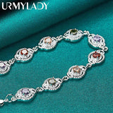 925 Silver Charm Zircon Chain Bracelet Purple Orange Red Green for Women