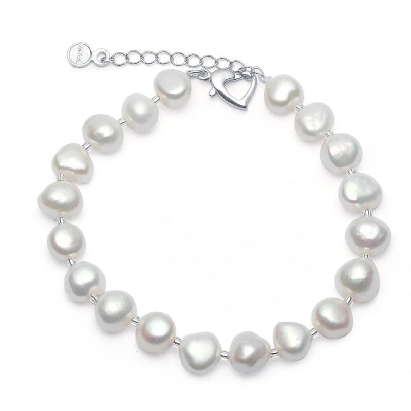 Cauuev Natural Freshwater Baroque Pearl Bracelet 925 Sterling Silver