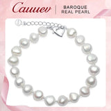 Cauuev Natural Freshwater Baroque Pearl Bracelet 925 Sterling Silver