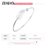 925 Sterling Silver Feather Charm Bracelet - Adjustable Bangle for Women