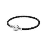 925 Sterling Silver Red Woven Leather Bracelet with Round Buckle