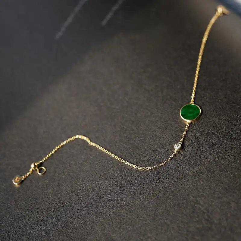 S925 Sterling Silver Emerald Bracelet Retro Style All-Match