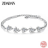 925 Silver CZ Flowers Bracelet Chain Women Party Jewelry