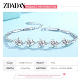 925 Silver CZ Flowers Bracelet Chain Women Party Jewelry