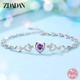 925 Silver Heart Amethyst Bracelet Chain Women Party Jewelry