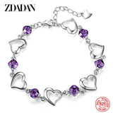 925 Silver Amethyst Heart Bracelet, Adjustable Party Jewelry