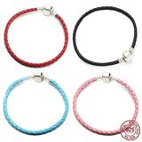 925 Silver Braided Leather Bracelet Bucket Buckle Chain