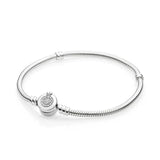 925 Silver Snake Chain Bracelet Crown Charm Beads Jewelry