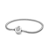 925 Silver Snake Chain Bracelet Crown Charm Beads Jewelry