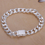 925 Silver 10mm Chain Square Buckle Bracelet Men Women Wedding Party
