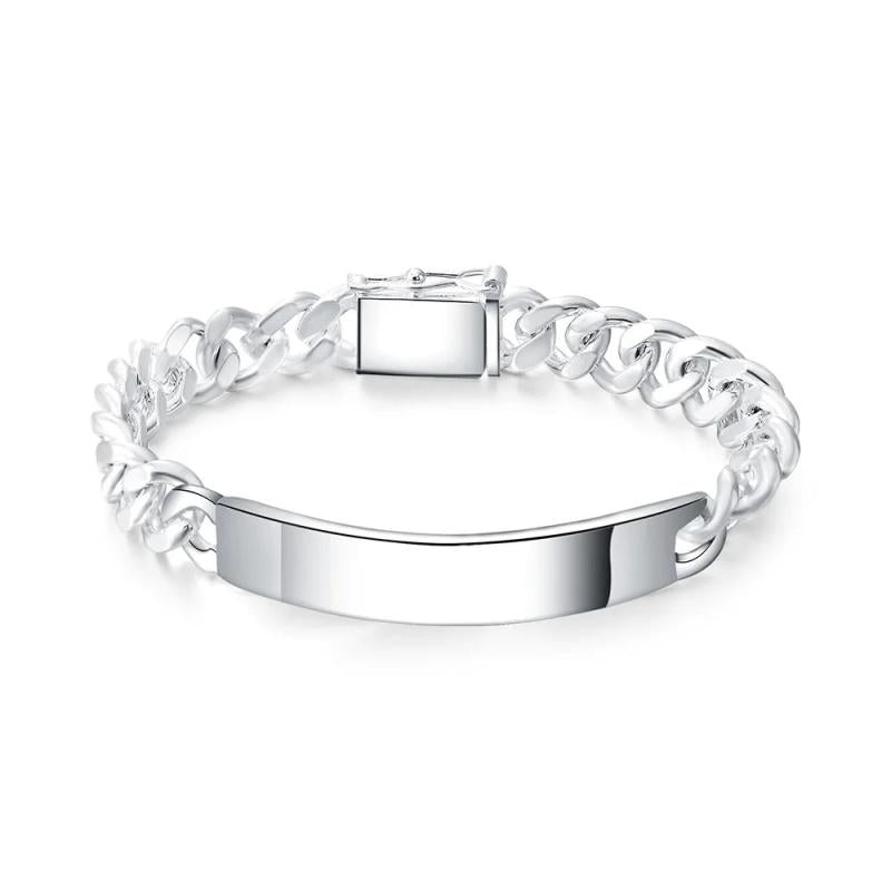 Hip-Hop Men's 925 Sterling Silver Bracelet, Glossy Sideways Cuban Chain