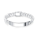 Hip-Hop Men's 925 Sterling Silver Bracelet, Glossy Sideways Cuban Chain