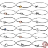925 Silver Heart Buckle Snake Bone Chain Bracelet for Charms DIY