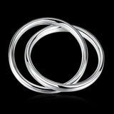 925 Sterling Silver Two Circle Bracelets Bangles Women Men Gift