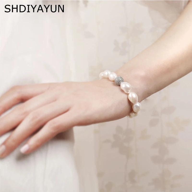 Freshwater Pearl Crystal Charm Baroque Bracelet Grey Pearl Jewelry