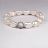 Freshwater Pearl Crystal Charm Baroque Bracelet Grey Pearl Jewelry