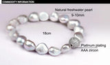 Freshwater Pearl Crystal Charm Baroque Bracelet Grey Pearl Jewelry