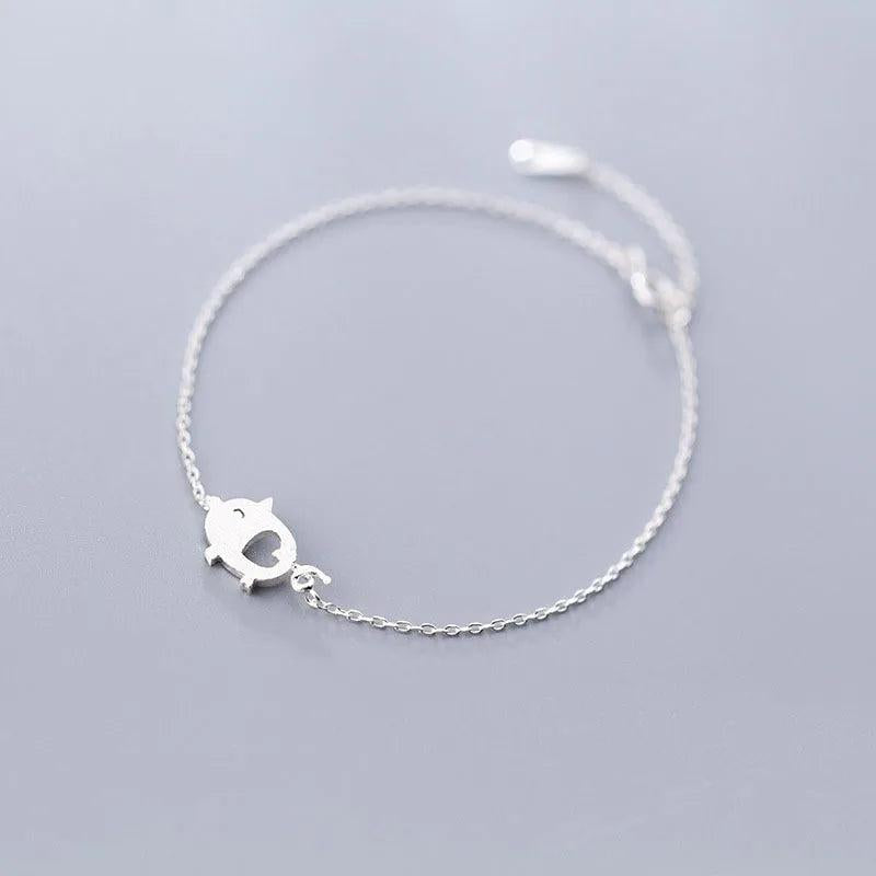TrustDavis 925 Sterling Silver Love Pig Bracelet For Women