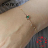 925 Silver Green Square Zircon Charm Bracelet Ins Style