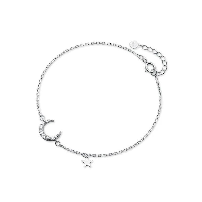 Trustdavis 925 Silver Moon CZ Star Bracelet Wedding Jewelry Gift