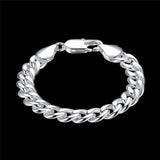 925 Silver 10mm Side Chain Bracelet Men Women Party Jewelry