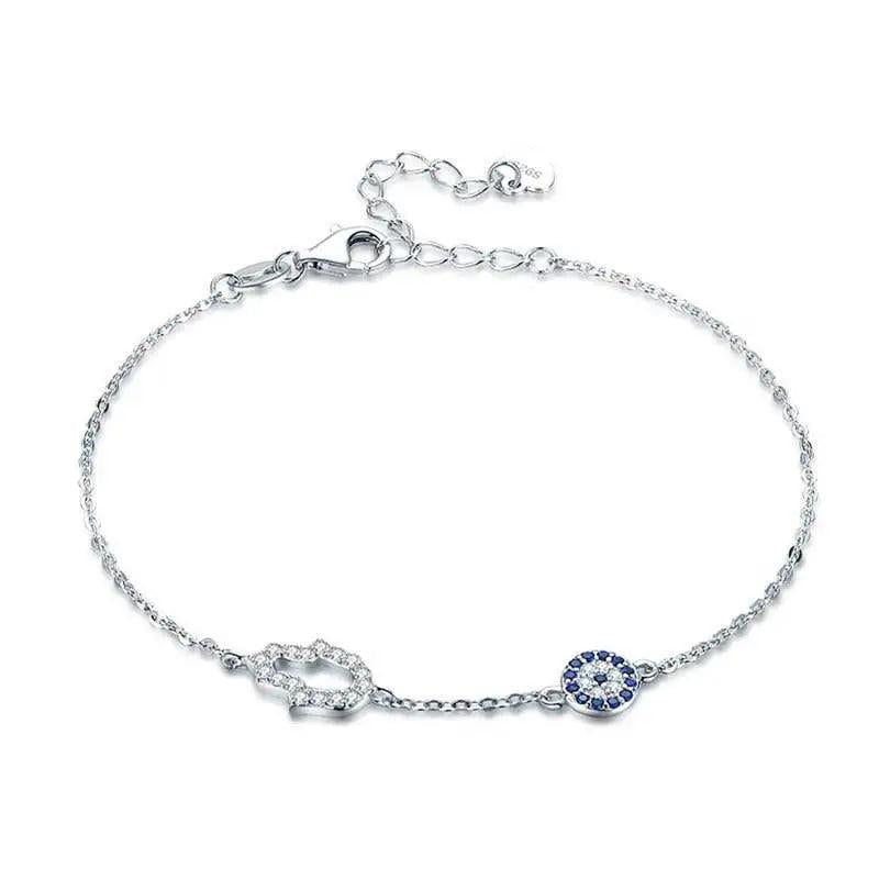 Hamsa Hand Evil Eye Bracelet 925 Silver CZ Chain Turkey Jewelry Chakra