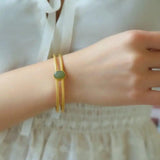 Natural Hetian Gray Jade Bracelet Women's Sterling Silver Gold-Plated Antique